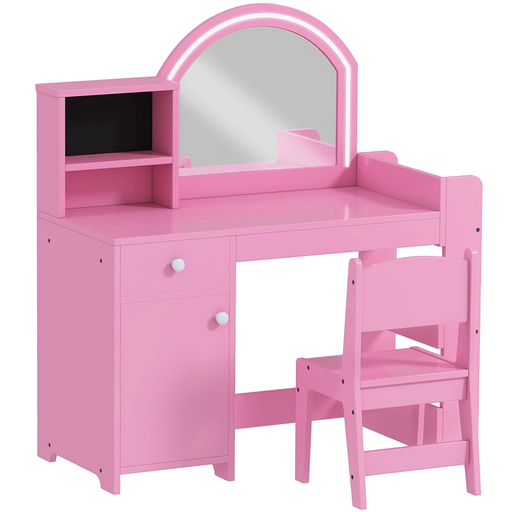 Toeletta bambini con specchio LED e sgabello ¨C Xylo ¨C Rosa, 88.6x38.8x96.9 cm