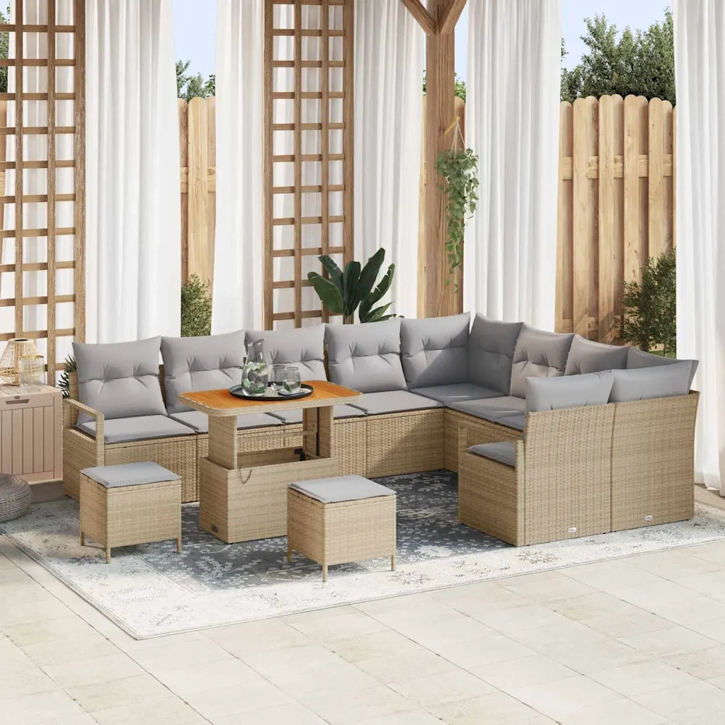 Set Divano da Giardino con cuscino 12 pcs Beige polyrattan 3362567