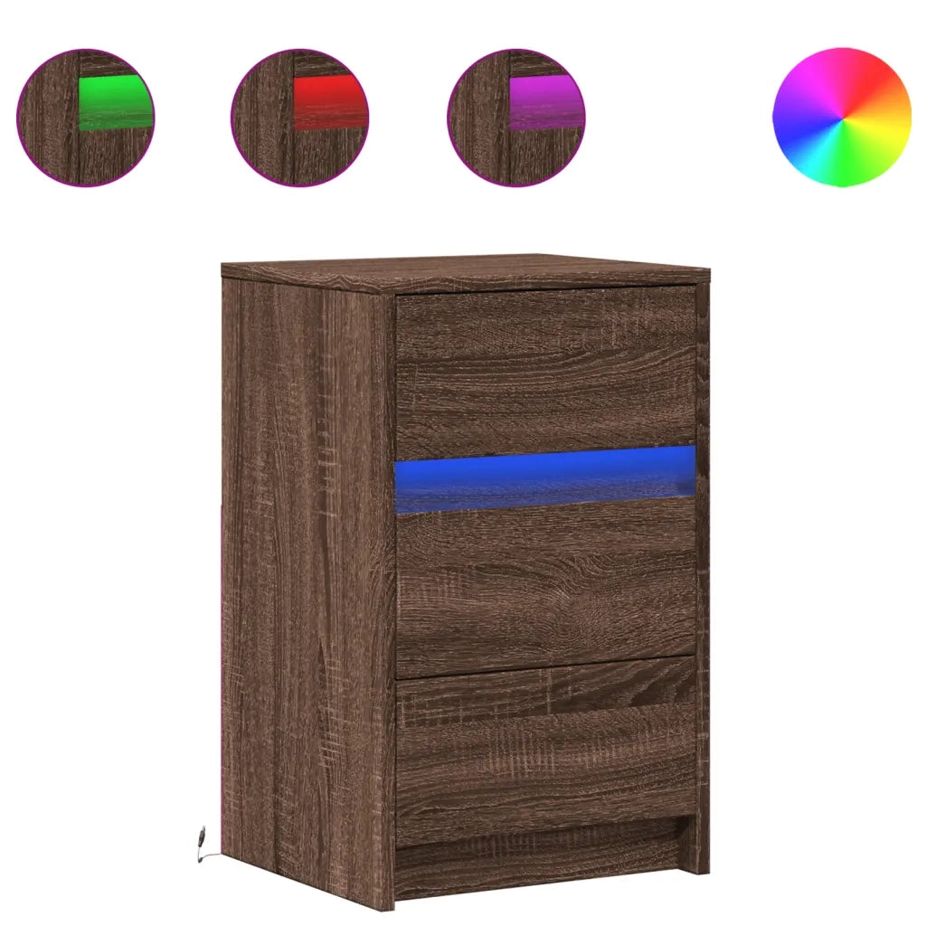 Comodino con Luci LED Rovere Marrone in Legno Multistrato 852018