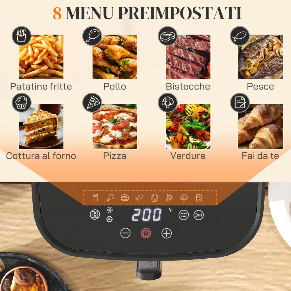 Friggitrice ad Aria 8L ¨C Zephmum ¨C 1700W, 8 Programmi, Nero