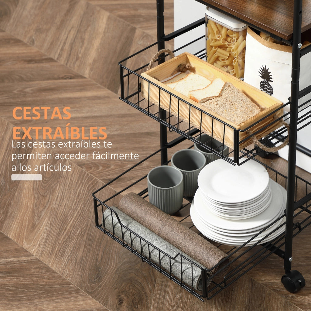 Tavolino con cestini e ripiani ¨C zephmum ¨C nero e noce 40x38x111 cm