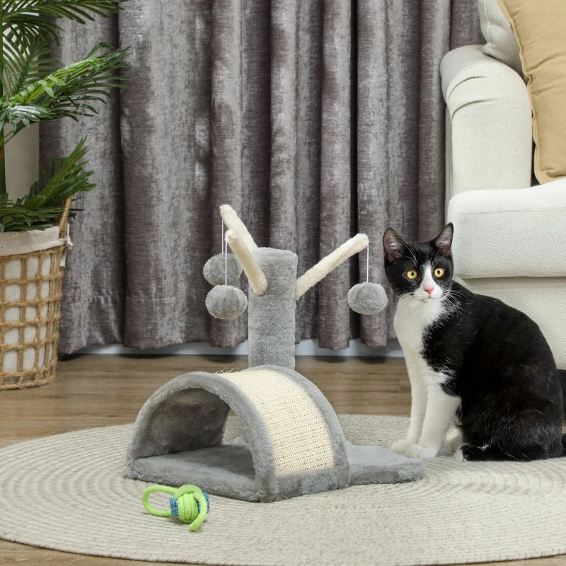 ALBERO GATTI con piattaforma a zampa 40 cm in peluche grigio chiaro