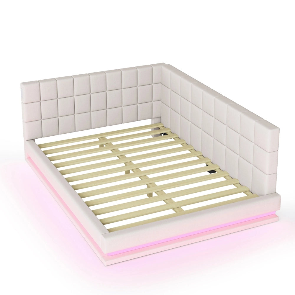 Divano letto - Xylo - 160x200 cm LED USB velluto beige