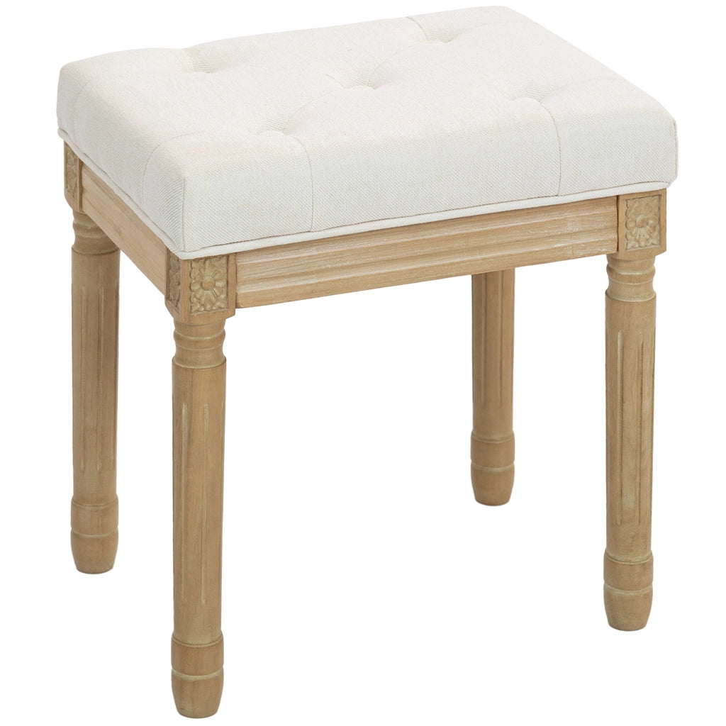 Poggiapiedi imbottito con gambe in legno ¨C Zephmum ¨C Beige 42x32x46.5 cm