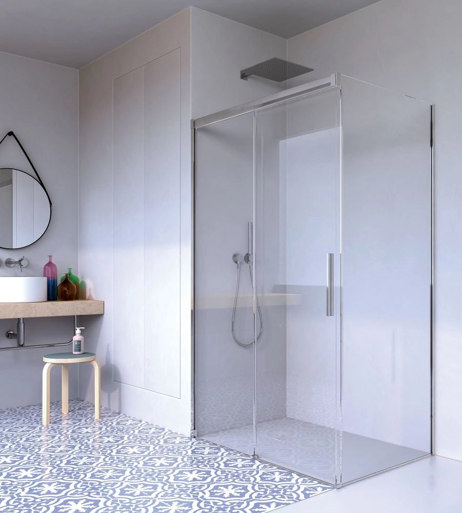 Box doccia 2 lati Fisso + Scorrevole Cristallo 8 mm Giava - Nice Soft Close - Misura: 80 x 150 x h190 cm