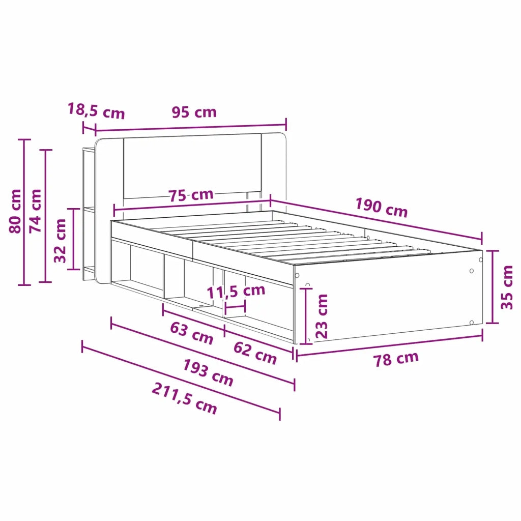 Telaio del letto con storage Rovere Sonoma 75 x 190 cm 3433318
