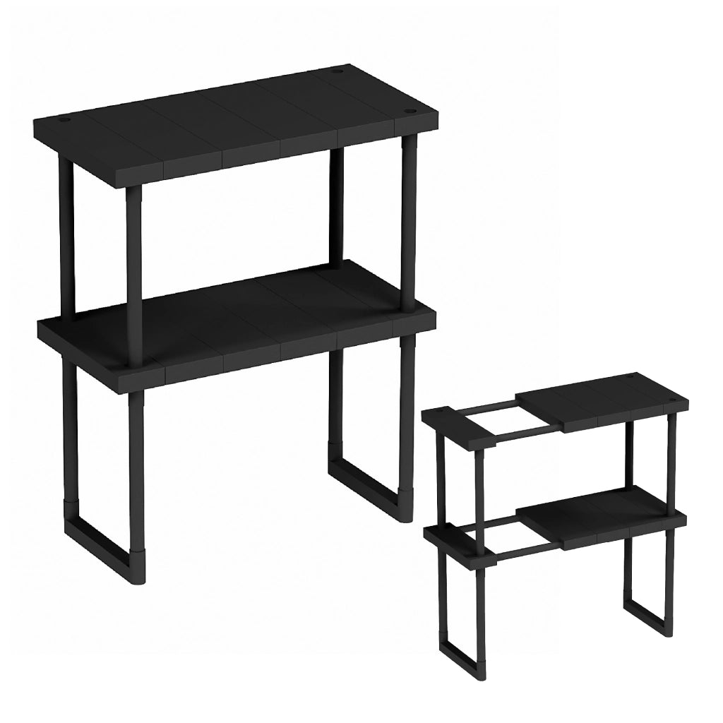 Organizer Sotto Lavello Estensibile Nero Salvaspazio – Ripiano Regolabile per Cucina e Bagno Mobiletto Organizzatore Per Armadi  2 Piani