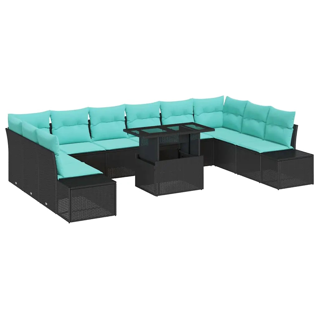 Set Divano da Giardino 11 pz Nero e Blu polyrattan 3349262
