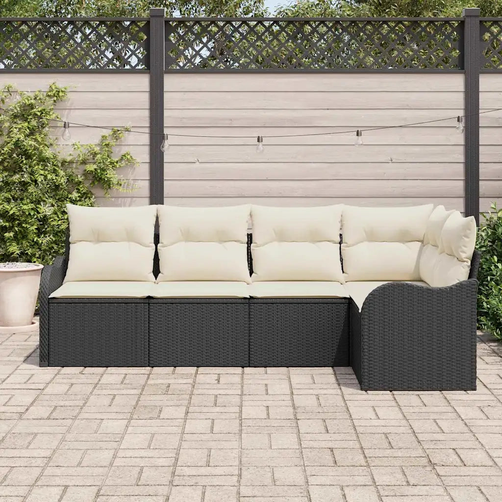 Set Divano da Giardino con archiviazione 5 pcs Nero polyrattan