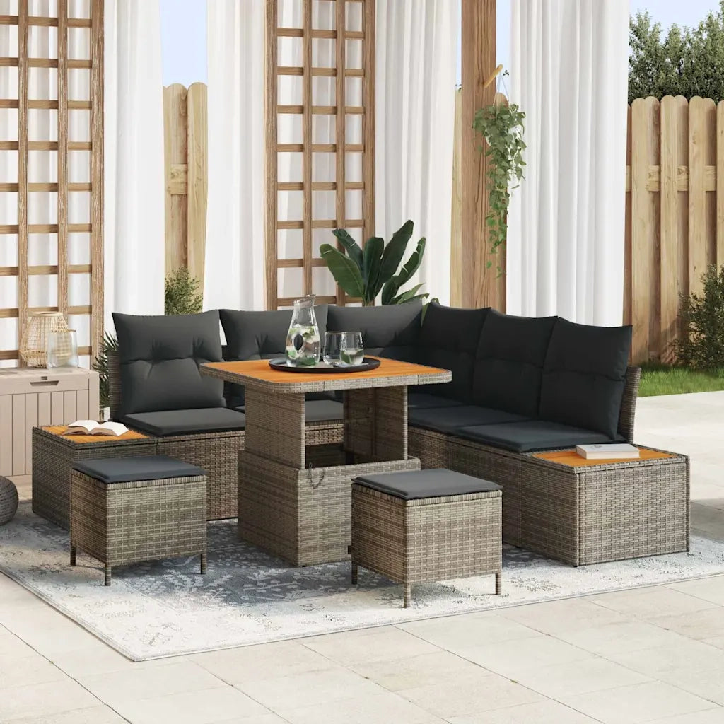 Set Divano da Giardino con cuscino 8 pcs Grigio Poly Rattan 3364863