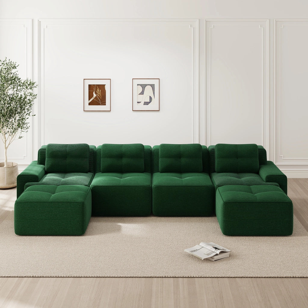Sofa modulare senza ossa - Zephmum - U-Shape 4 posti verde velluto a coste antiscivolo