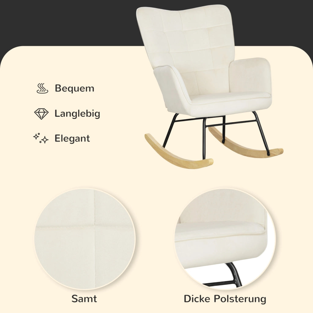 Poltrona a Dondolo ¨C Minimal ¨C Beige Tessuto Imbottita