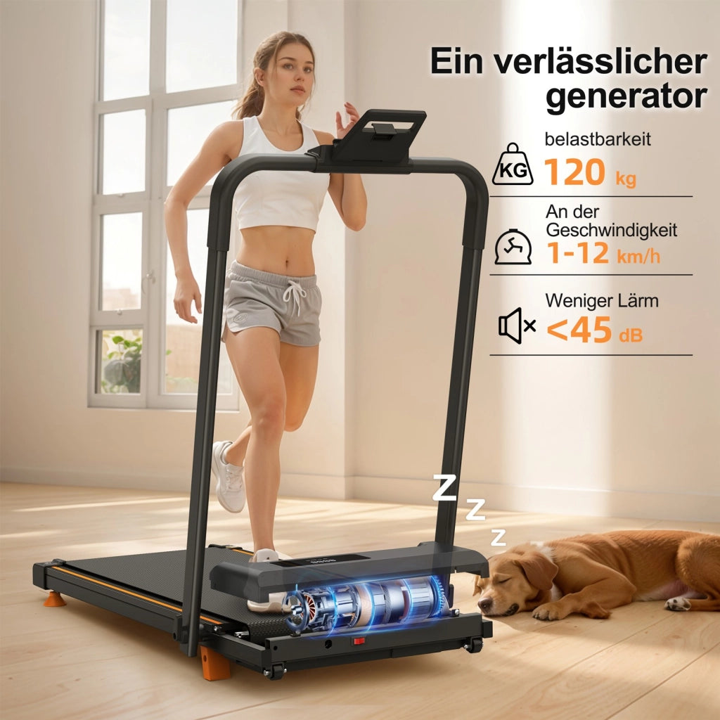 Tapis roulant domestico, con funzione di inclinazione, tapis roulant da tavolo compatto e portatile, portata massima 120 kg, nero