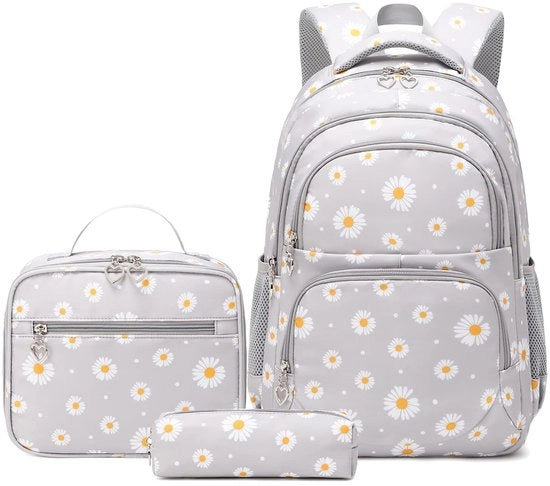 Set di borse per la scuola - 3 pezzi - Impermeabile - Borsa per il pranzo - Tasca per penne - Materiale nylon - Leggero