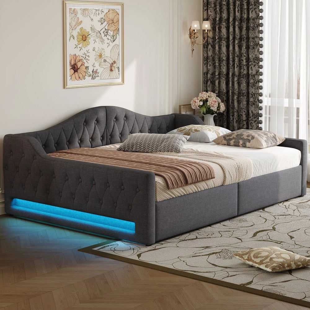 Letto Contenitore Imbottito con LED ¨C MINIMAL ¨C Grigio 140x200
