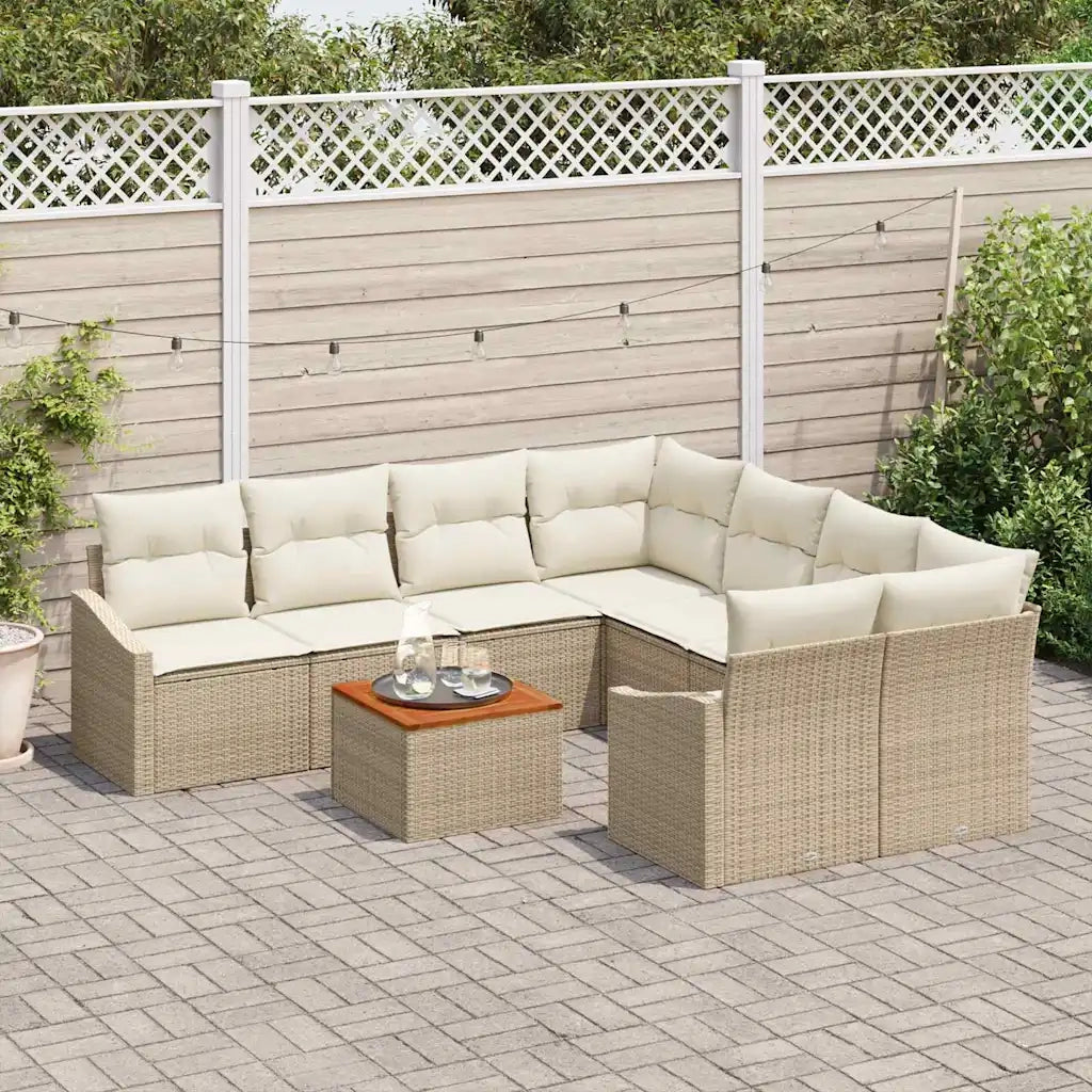 Set Divano da Giardino 9 pcs Beige e Crema polyrattan