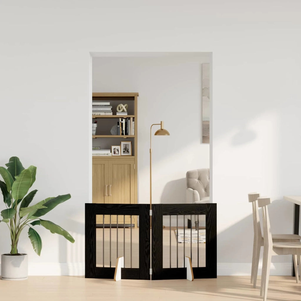 Cancello per cani pieghevole con supporti 2 pz Rovere Nero 892145