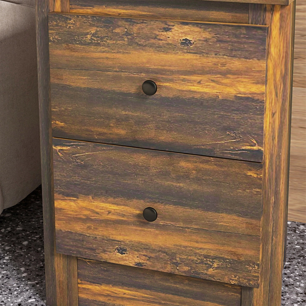 Comodino 2 Cassetti Stile Rustico 40x30x56 cm Marrone