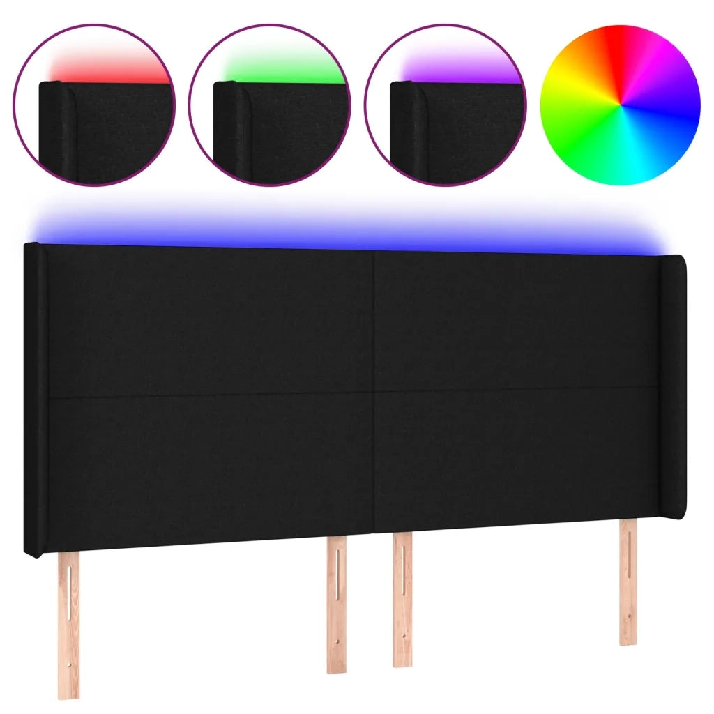 Testiera a LED-Testata con LED Nera 203x16x118/128 cm in Tessuto 737449