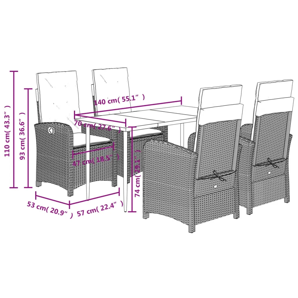 Set da Pranzo da Giardino 5 pz Nero con Cuscini in Polyrattan 3212313