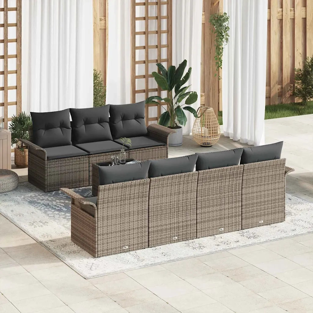 Set Divano da Giardino con cuscino 8 pcs Grigio polyrattan 3345269
