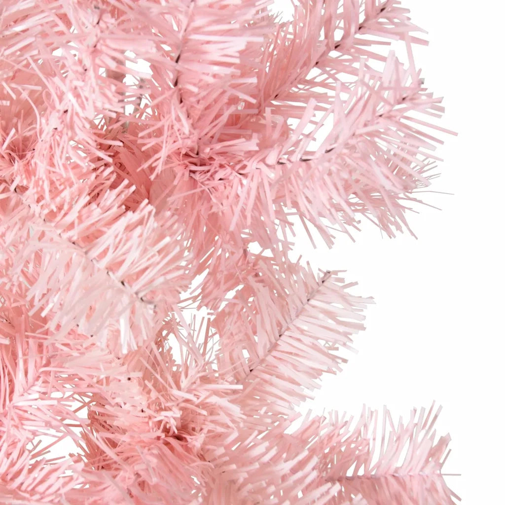 Albero Natale Artificiale Sottile a Met¨¤ e Supporto-Albero Natalizio Rosa 240 cm