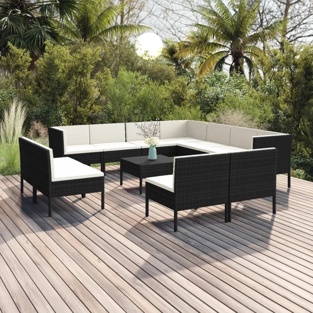 Set Divani da Giardino 12 pz con Cuscini in Polyrattan Nero 3094480