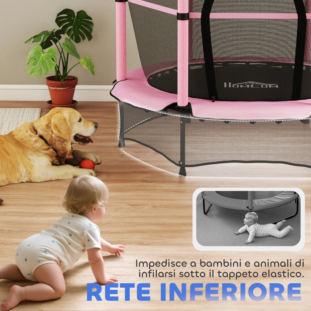 Tappeto Elastico per Bambini con Rete di Sicurezza ¨C Minimal ¨C Rosa, ?140x190 cm