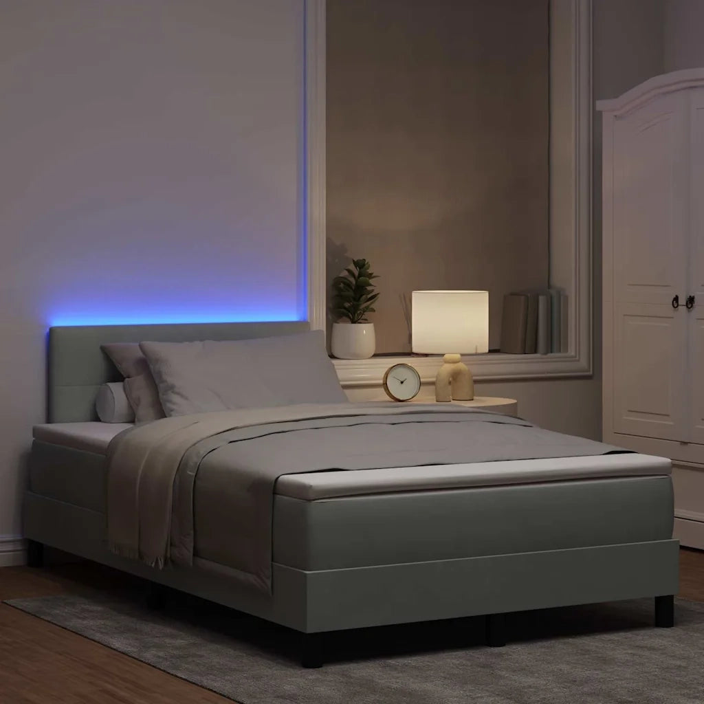 Letto a Sorgente LED con led Grigio chiaro 120 x 190 cm Velluto