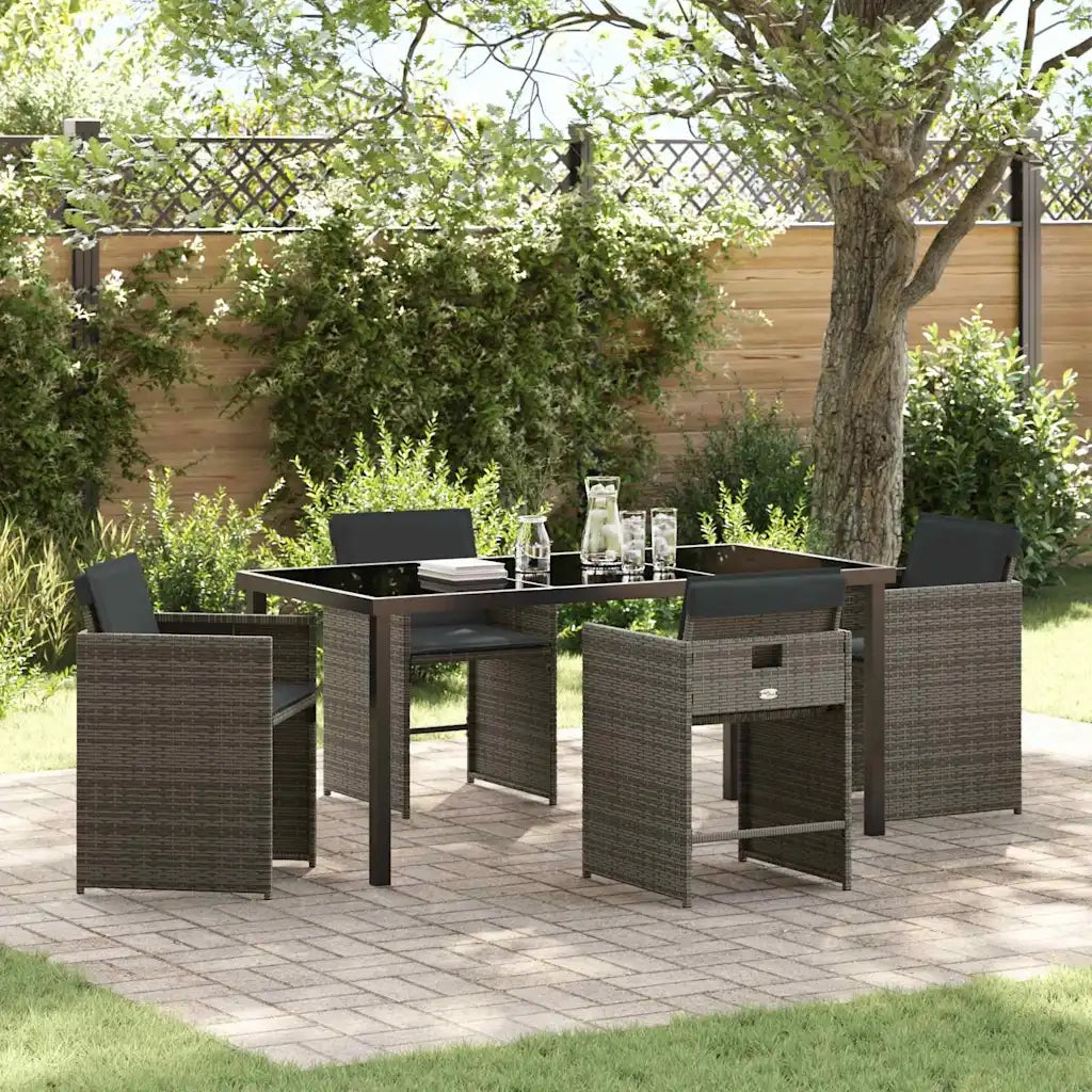 Set da Pranzo per Giardino 5 pcs Grigio polyrattan