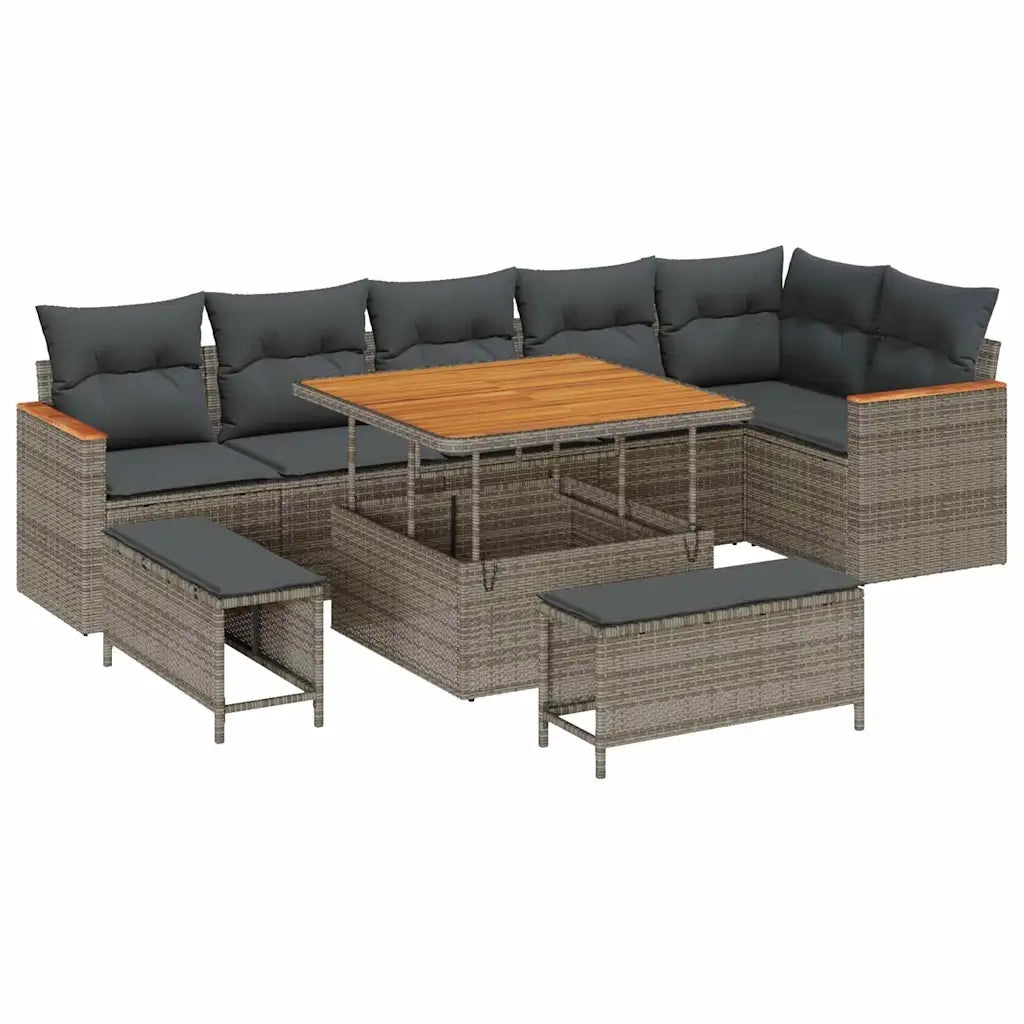 Set Divano da Giardino 9 pcs Grigio polyrattan
