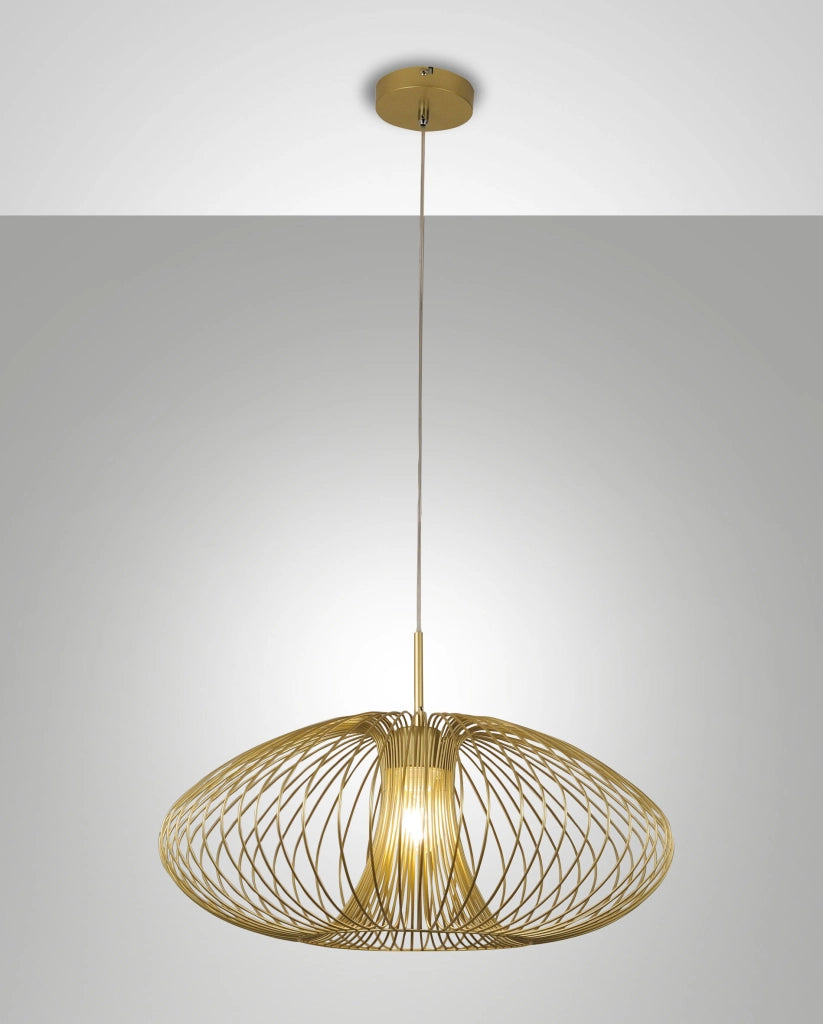 Lampada a Sospensione Fassa Ø60cm in Metallo Oro Opaco, Attacco E27 40W, Design Elegante, Classe di Isolamento 1, IP20 - Illuminazione Interni