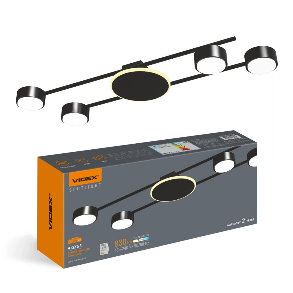 Plafoniera moderna nera 70cm 4xGX53 LED 2700K Videx