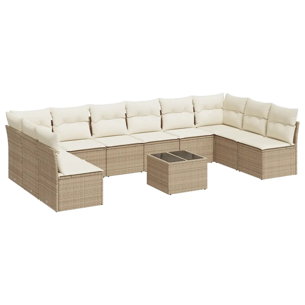 Set Divani da Giardino 11 pz con Cuscini Beige in Polyrattan 3218098