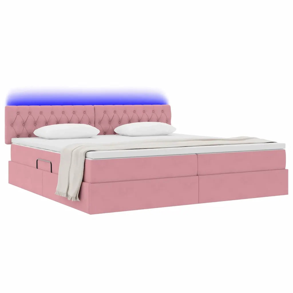 Letto con contenitore e LED con led Rosa 200 x 200 cm Velluto 3371480