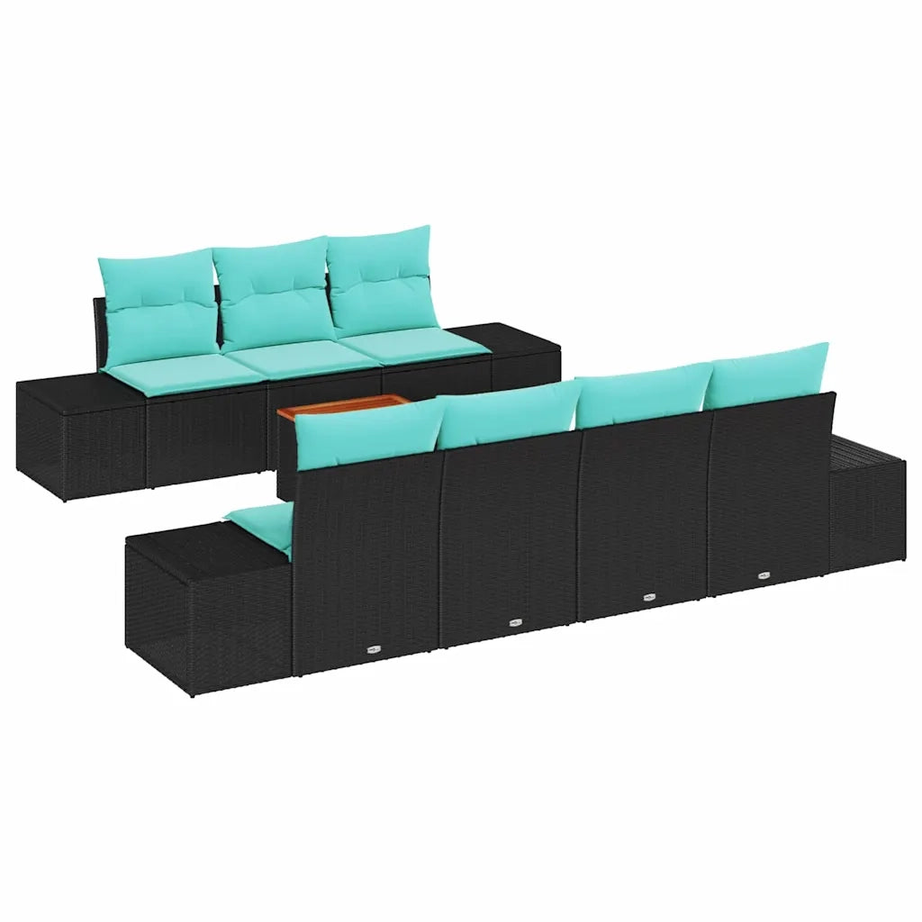Set Divano da Giardino 8 pz Nero e Turchese polyrattan 3356590