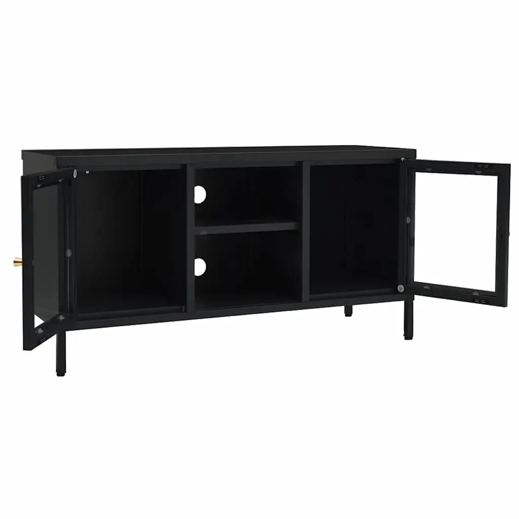 Mobile TV-Credenza per TV Nero 105x35x52 cm in Acciaio e Vetro