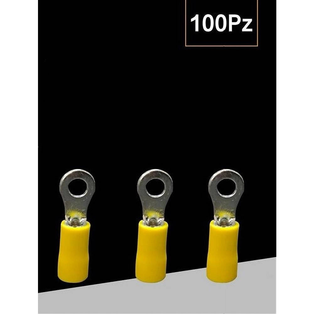 Trade Shop - Set 100pz Capicorda Terminale Ad Occhiello Isolato Per Cavi 2.5-4mm² M4 Rv3.5-4 -