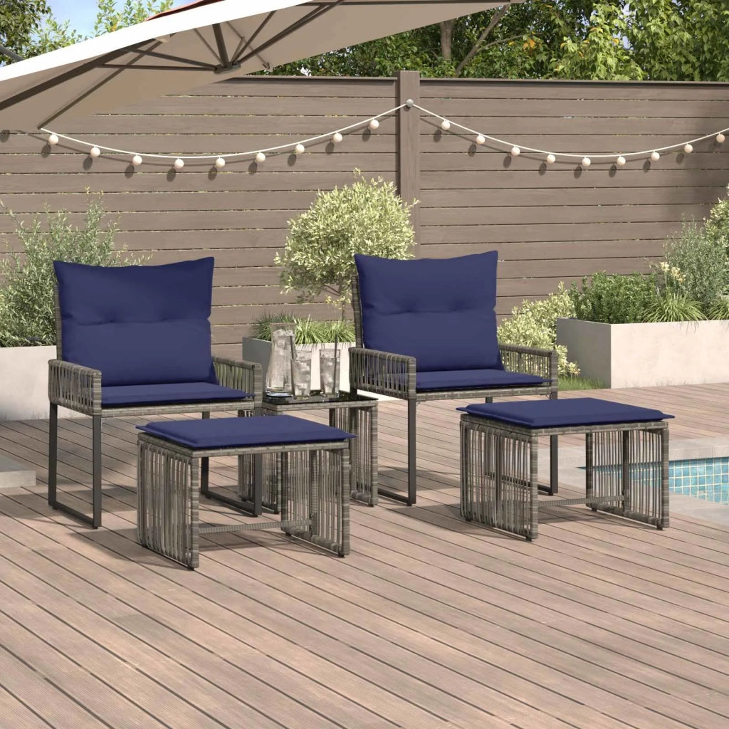 Set di Mobili da Esterno 11 pcs Grigio e Blu Navy polyrattan 42025154