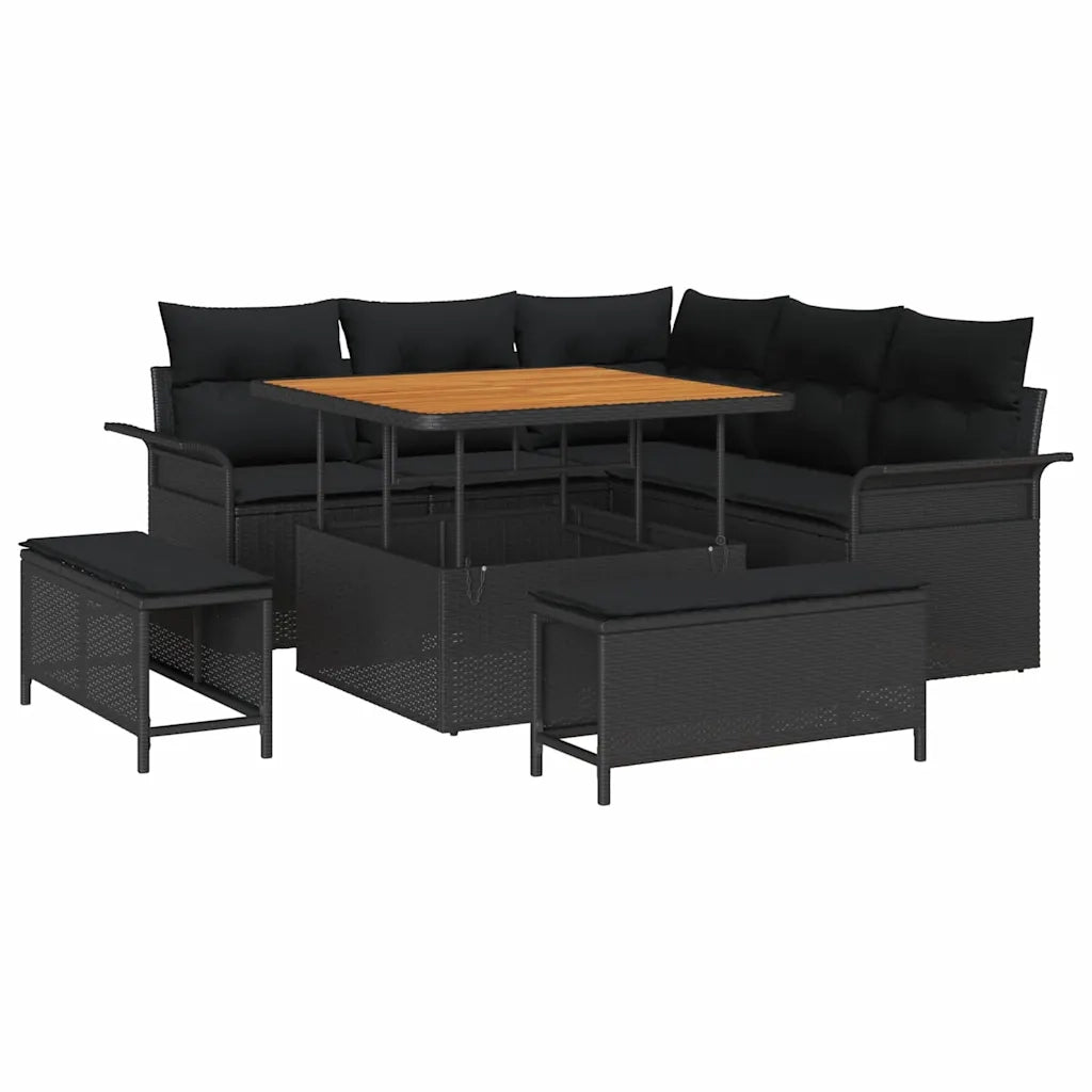 Set Divano da Giardino con cuscino 8 pcs Nero polyrattan