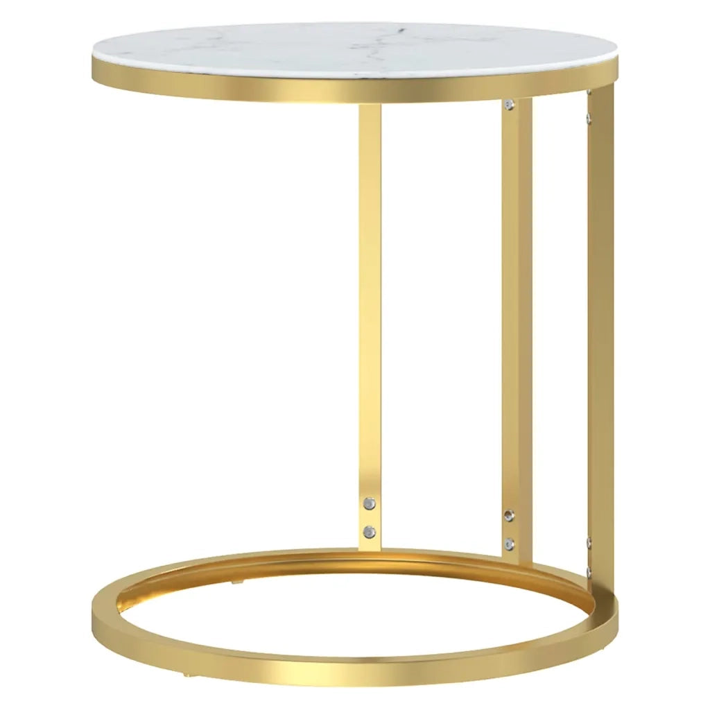 Tavolino-Tavolino da Soggiorno-Tavolino da Salotto Oro e Marmo Bianco 45 cm in Vetro Temperato