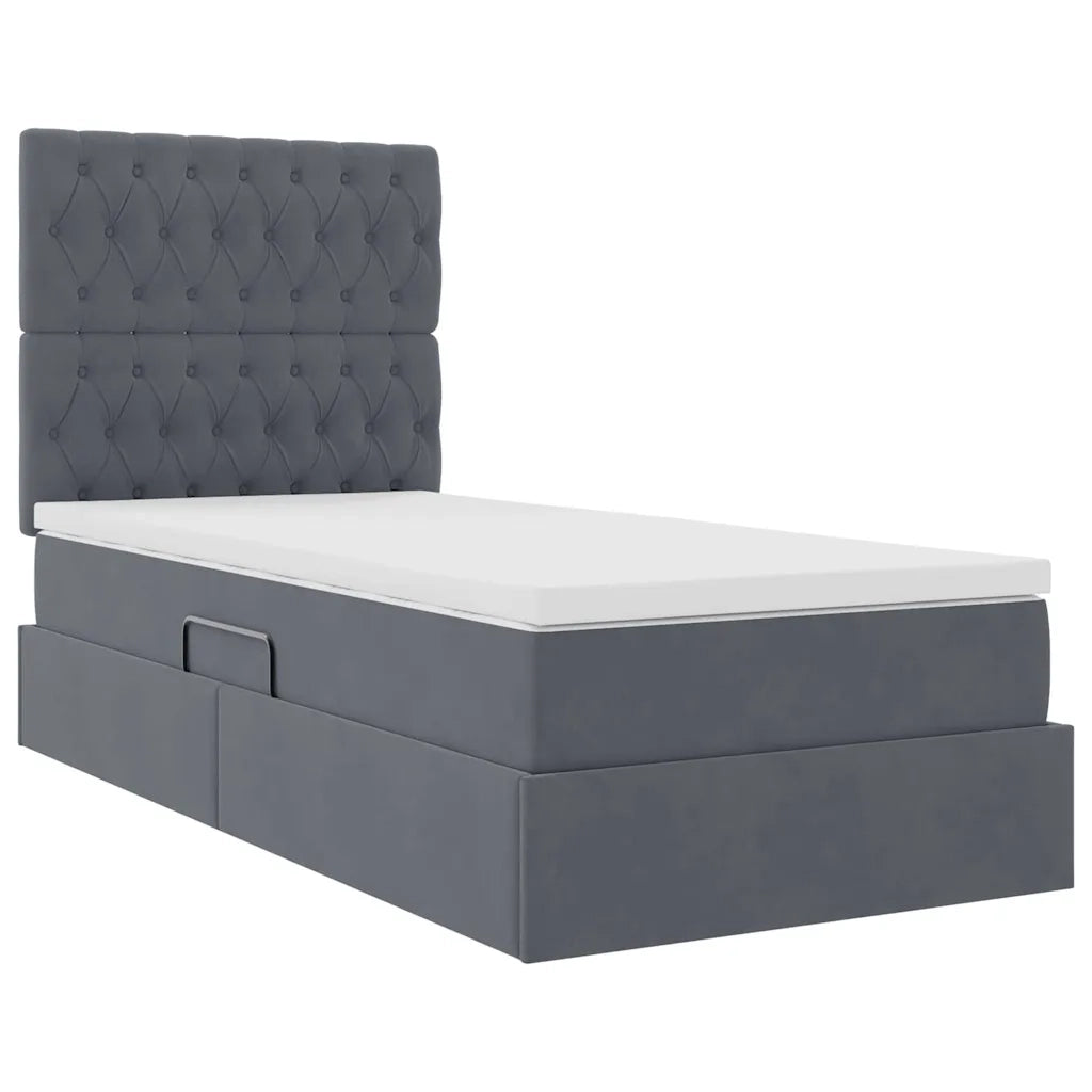 Letto con contenitore e LED Grigio scuro 90 x 190 cm Velluto