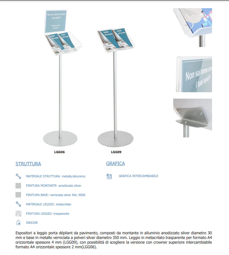 Espositore in plexiglass A4 orizzontale con Porta Avvisi