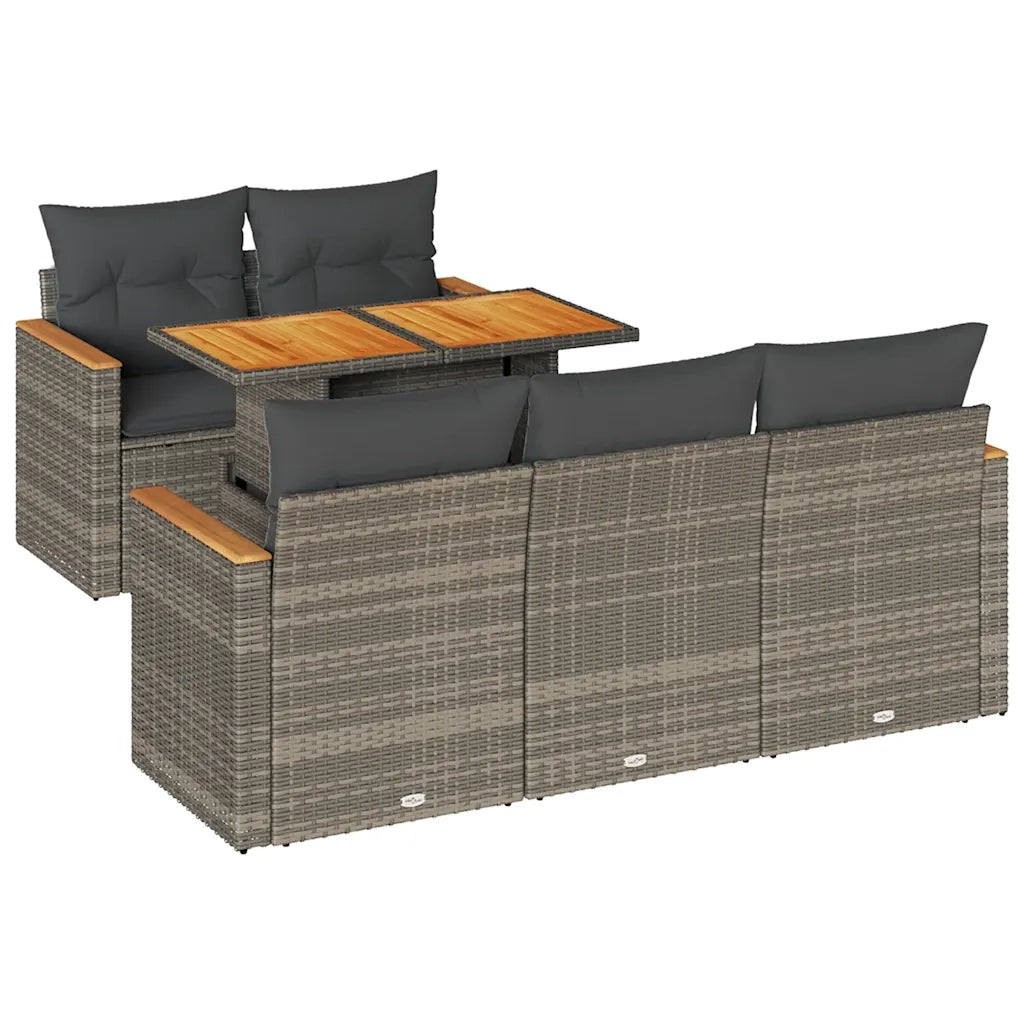Set Divano da Giardino 6pz con Cuscini Grigio Polyrattan Acacia 3327441