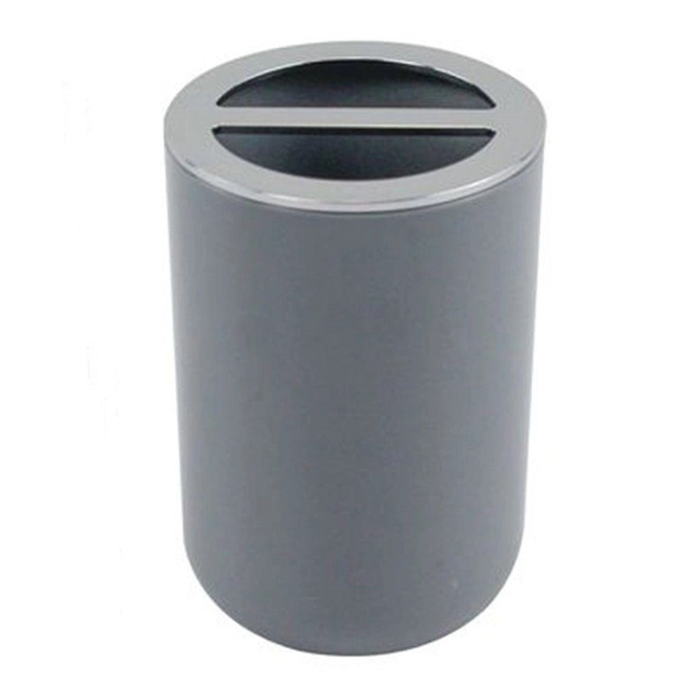 Trade Shop - Porta Spazzolini Bicchiere Accessorio Arredo Bagno A 2 Fori Grigio Silver 69470 -