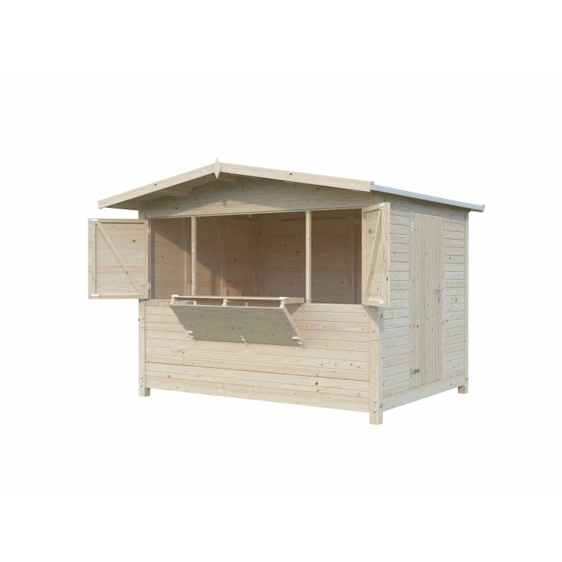 Chiosco in legno pieghevole 298x228 cm abete 16 mm con sportelli vendita apribili e pavimento incluso, gazebo bar esterno - Esterni da Vivere