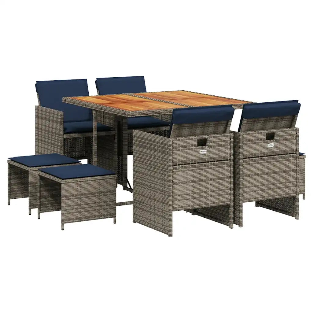 Set da pranzo da giardino da 9 pz con Cuscini in Polyrattan Grigio 3277732