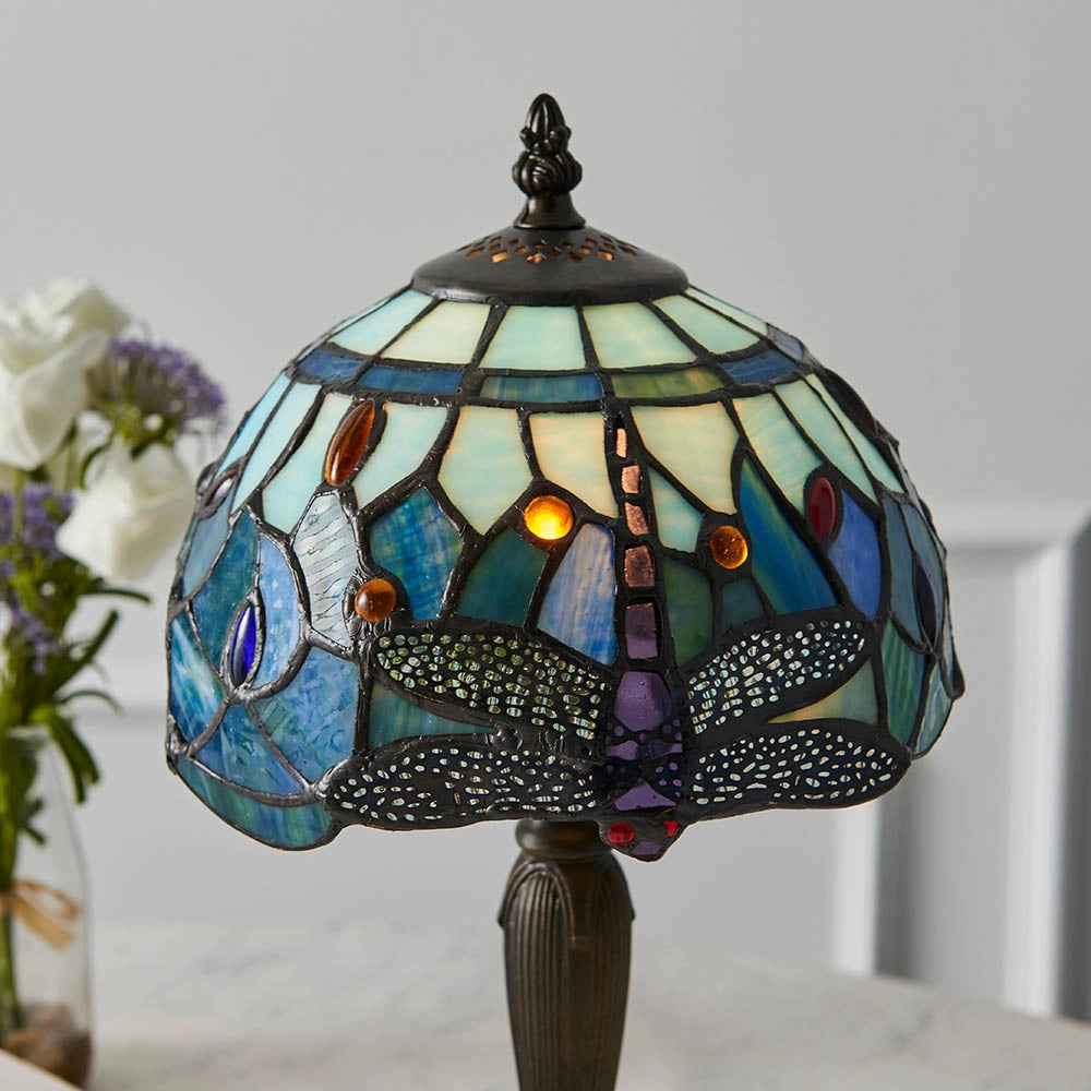 Lampada da tavolo Tiffany Dragonfly blu-verde E14 40W