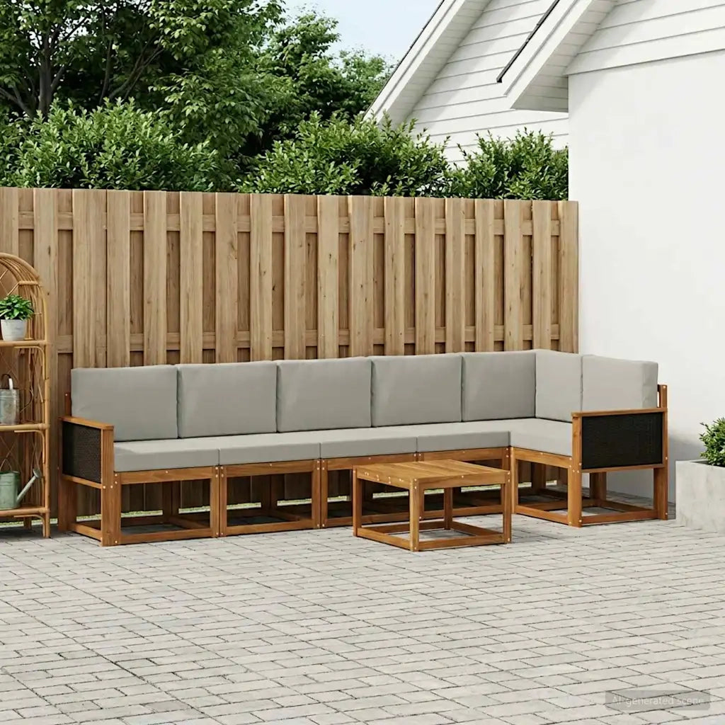 Set di divani da esterno 7 pcs Naturale e Grigio Chiaro 3385262