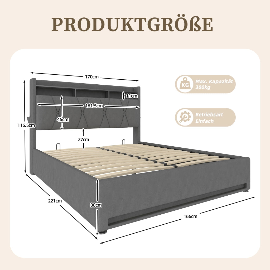 letto imbottito velluto grigio scuro 160 x 200 cm